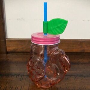Pink Flamingo Mason Jar with Straw New